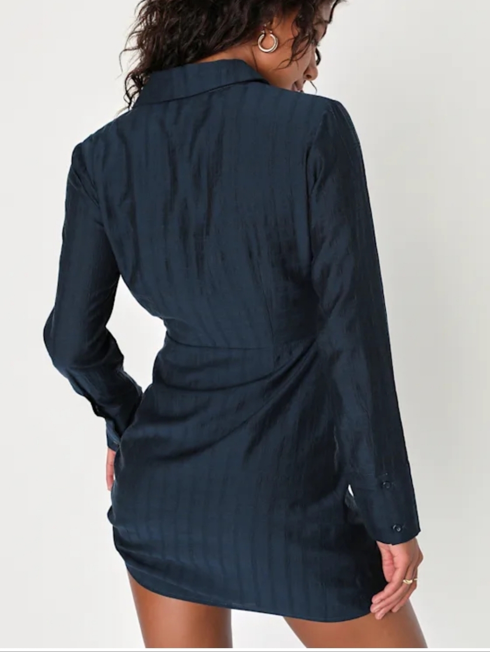 Lulus Classic Twist Navy Blue Collared Tie-front Cutout Mini Dress - Size XS - Picture 2 of 2